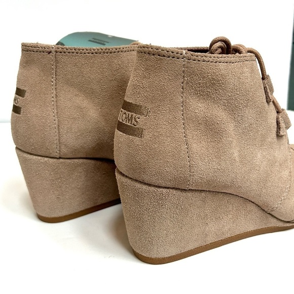 Toms Desert Wedge Lace Up Suede Ankle Boot Tan Brown Heel Shoe, Size 9 - Picture 13 of 16